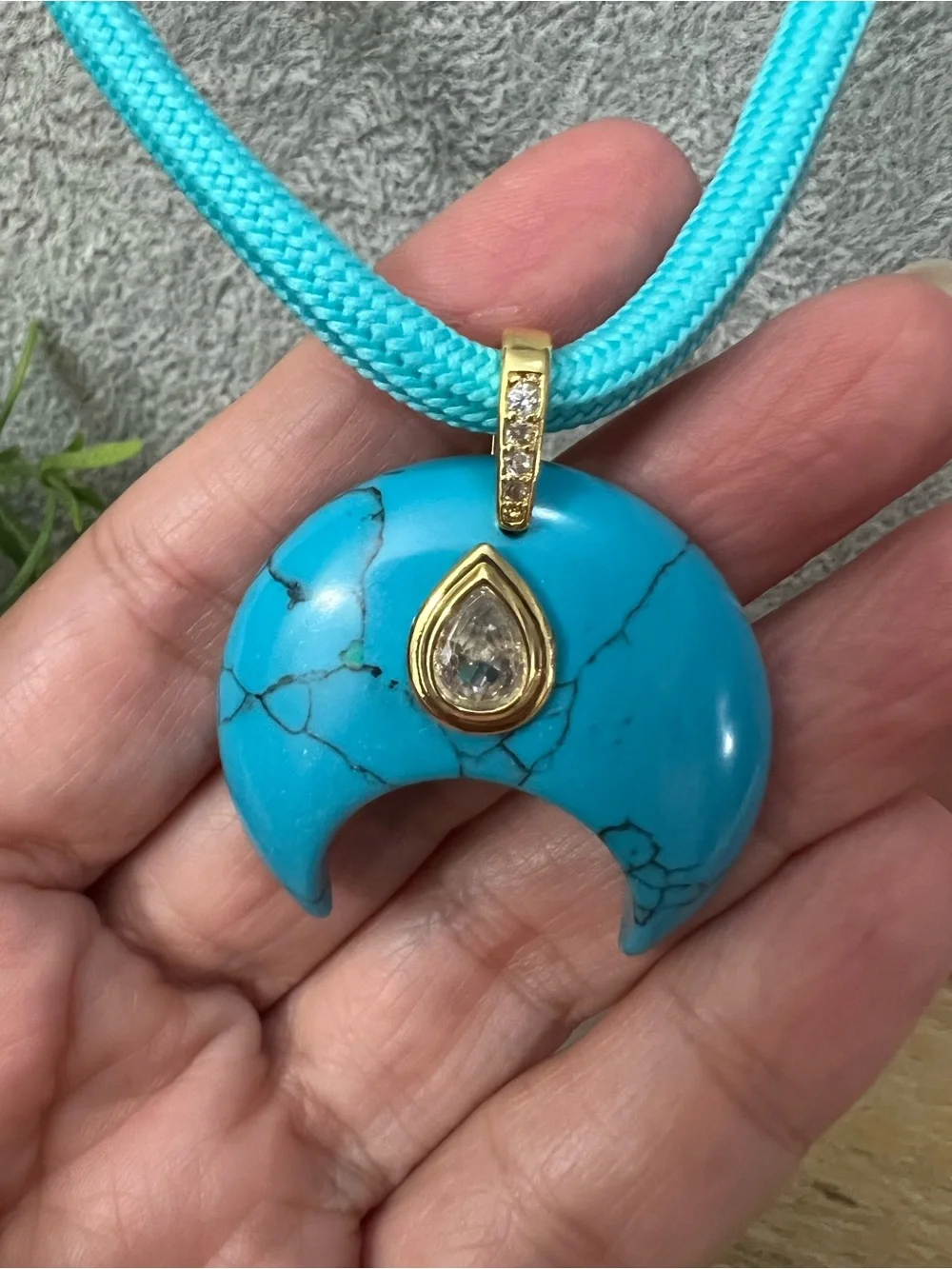 Turquoise Crescent Stone Pendant Necklace - Unbranded